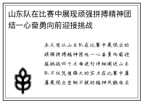 山东队在比赛中展现顽强拼搏精神团结一心奋勇向前迎接挑战